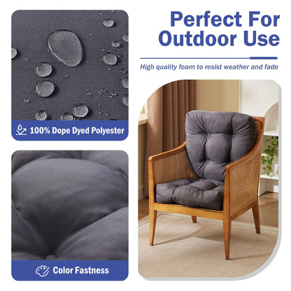 IPYNBAP Outdoor Chair Cushions Set of 2, Patio Chair Cushions with Ties,19x19+5” Tufted Outdoor Seat Cushions, Waterproof Patio Furniture Cushions, Outdoor Dining Chair Pads, Dark Grey