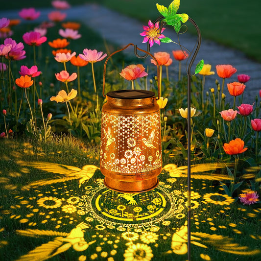 Hummingbird Sunflower Solar Lanterns Outdoor with Shepherd Hook, Birthday Gift Mothers Day Gift for Women Mom Grandma Wife Daughter, Waterproof Hanging Lights, Decor for Yard Garden Patio Porch Lawn