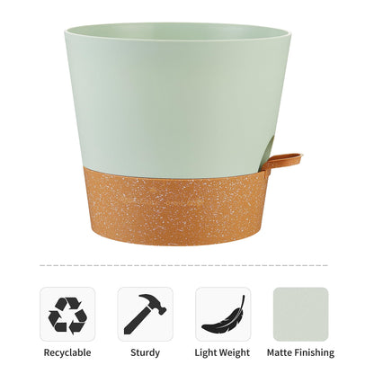FaithLand 2-Pack 10 Inch Planter Pots for Indoor Outdoor Plants, Self Watering Flower Pots with Deep Reservoir, Green with Terracotta …
