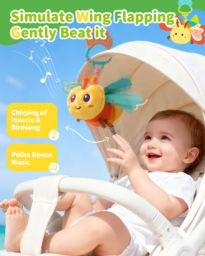 Jollybaby Musical Flying Ladybug Toy - Car Seat, Stroller, Crib & Play Gym Hanging Toys for Baby 0-6-12-24 Months, Tummy Time Sensory Music Toy for Infant Boys and Girls Gifts