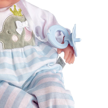 15" Realistic Soft Body Baby Doll with Open/Close Eyes | JC Toys - Berenguer Boutique | 10 Piece Gift Set with Bottle, Rattle, Pacifier & Accessories | Blue | Ages 2+
