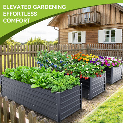 Ohuhu 8x3x1.9 FT Metal Raised Garden Bed Outdoor, Reinforced Deep Root Galvanized Steel Rustproof Planter Box, 100% Non-Toxic, 341 Gal Heavy Duty Tall Raised Beds for Growing Vegetables Flowers Herbs
