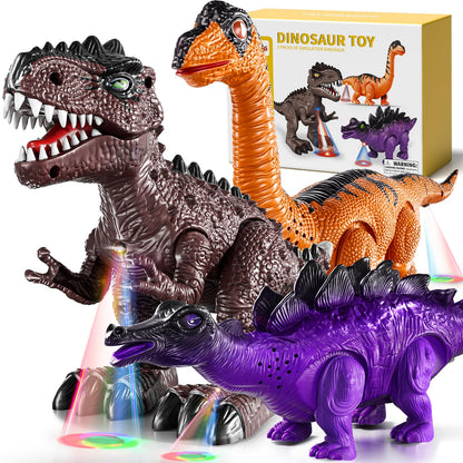 Lucky Doug 3 Pack Electric Realistic Dinosaur Toys with Simulated Sounds ＆ Lights for Boys Kids Aged 3 4 5 Years Old - Perfect Jurassic Tyrannosaurus Rex Gift for Birthday 3-5 Years