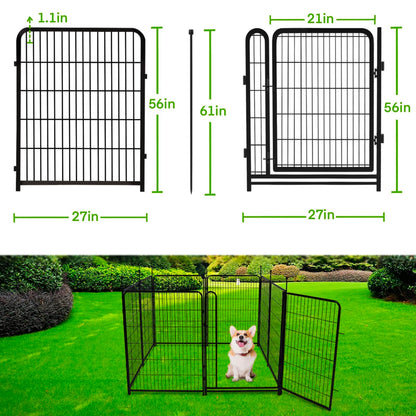Getlay Tall Garden Fences and Borders for Dogs, 4.6ft High Dog Fence, 10 Panels Total 22.1Ft Long, Gate 21 inches Wide with Low Sills, Animal Barrier Fence, Metal Fence Panels, Flower Bed Fencing