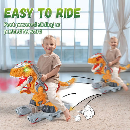 Dinosaur Ride On Toy Cars for Kids, Toddler Electric Ride On Toys with Music, Light & Smoke, 3-5 Year Old boy Gift, Preschool Kids Scooter Foot-to-Floor Walker for Indoor Outdoor