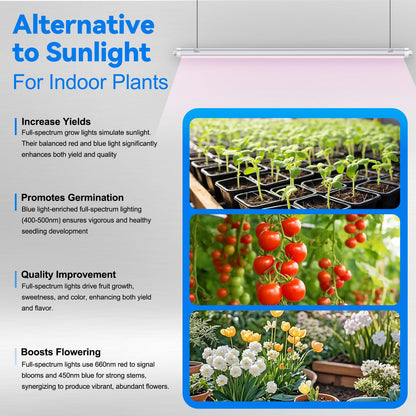 JESLED Waterproof Plant Grow Lights, 2FT Full Spectrum Grow Light, 48W(2 X 24W,300W Equiv), Linkable Led Grow Light Strip for Greenhouse, Plant Shelves, Plug and Play, Pinkish White, 2-Pack