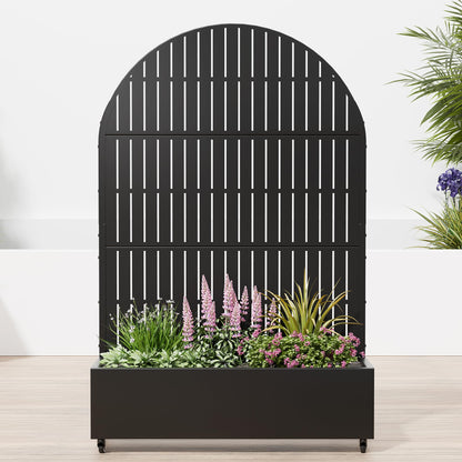 Casaphoria Raised Garden Bed Metal Planter Box with Trellis, 72"x47"x16" for Outdoor Climbing Plants, Flowers Vegetables and Vines Privacy Screen with Wheels and Drainage Holes(Black Vertical)