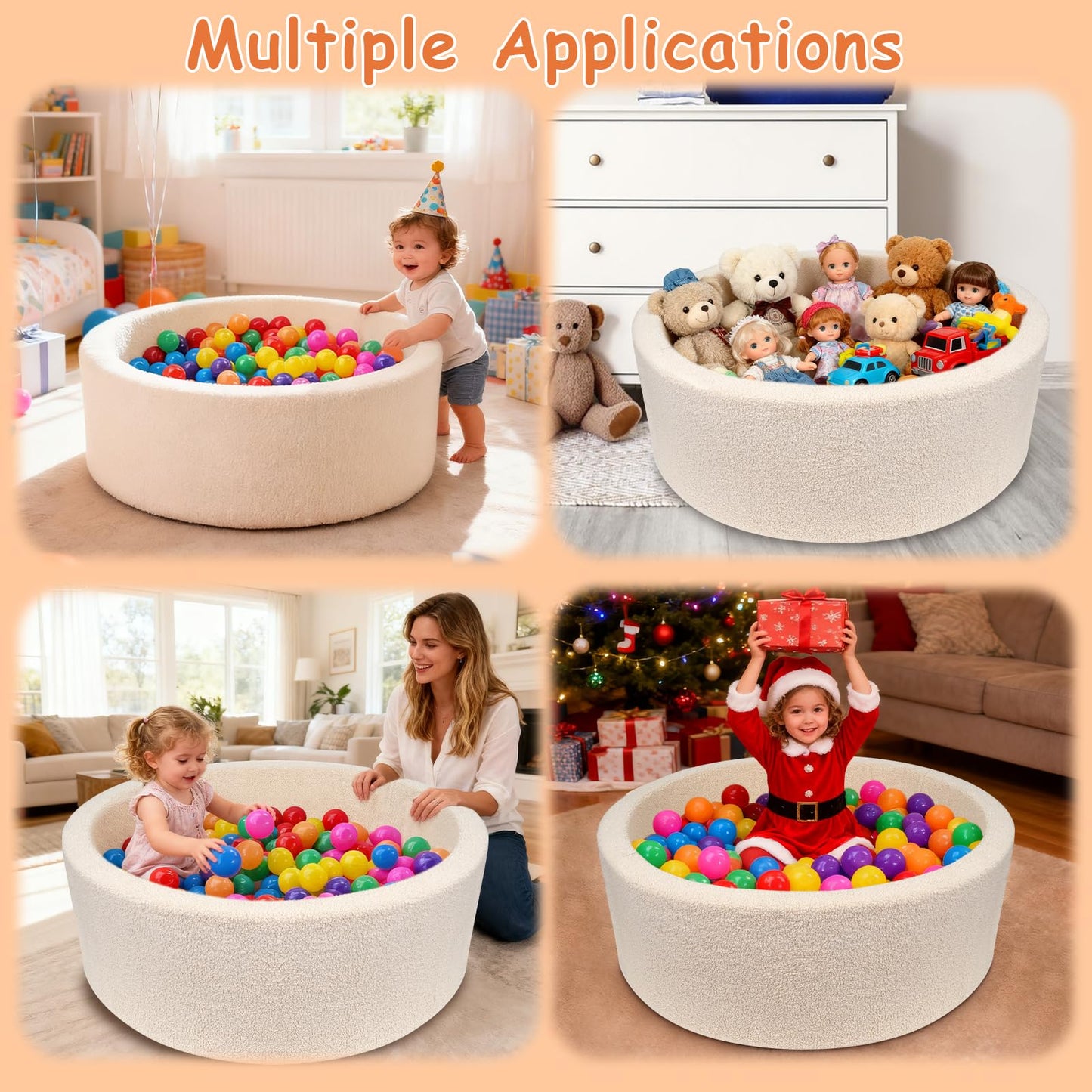 MEOGETY Kids Foam Ball Pits for Toddlers Babies Dogs Cats, Soft Infant Baby Ball Pit Pool for Girls and Boys Gifts, (Balls NOT Included) Imitation Teddy Colours