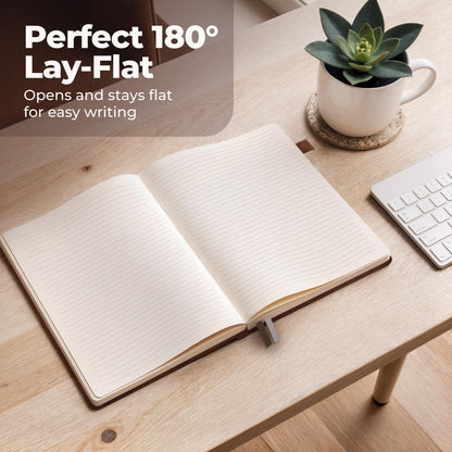 Classic Lined Journal Notebook 8.5x11" A4 Hardcover Leather - Brown - 200 Pages College Ruled Large with Sticky Tabs, Pockets, and Pen Loop for Writing and Journaling - Big Hardback Men and Women
