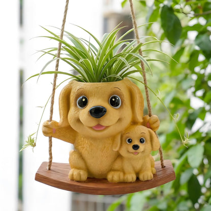 Pinkoriart Swing Dog Hanging Planters for Indoor Plants, Cute Small Succulent Pots with Drainage Hole, Unique Resin Plant Hangers Outdoor, Hanging Plant Holder for String of Pearls