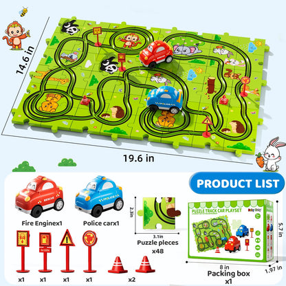 Beby Buty 48PCS Puzzle Race Track Car Set Toys for Kids Boys, Floor Puzzle Car Tracks for Boys Ages 3-5 4-6, Toddler Toys Gifts for 3 4 5 Year Old Kids, Ideal 3 4 5 6 Year Old Birthday Gifts