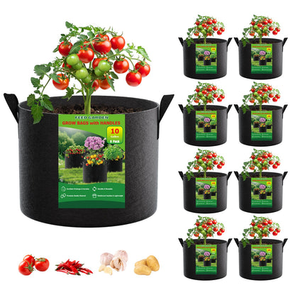 FEED GARDEN 10 Gallon Grow Bags 8 Pack – 300G Thickened Fabric Plant Pots with Reinforced Handles, Breathable Drainage Planters for Vegetables, Tomatoes, Herbs, Indoor & Outdoor Gardening