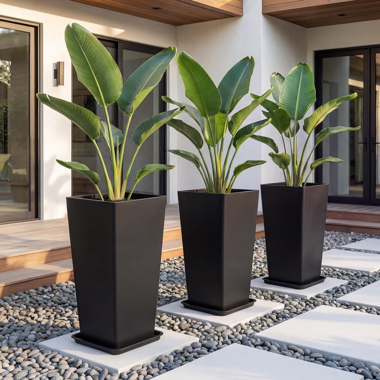 PASAMIC Tall Planters 30 Inch Set of 2, Outdoor Large Planters, Weather Resistant Planter for Outdoor & Indoor Plants, Flower Pots with Drainage Holes, Ideal for Front Porch, Patio, Balcony, Black