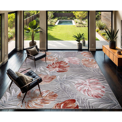CAMILSON Indoor Outdoor Rug, Multi 7’10”x10’ Leaf Tropical Botanical Area Rugs for Indoor and Outdoor patios, Easy-Cleaning Non-Shedding Living Room, Garden and Kitchen Washable Outside Carpet (8x10)