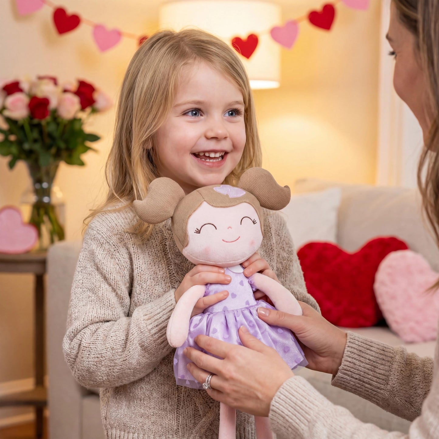 Gloveleya Baby Doll Valentines Day Gifts I Love You Gifts Soft Toy Plush Dolls Purple Flocking Heart Girl 16 Inches