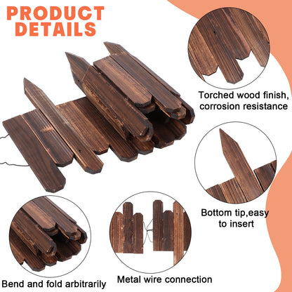 Soaoo 4 Pack Wood Garden Edging Border Outdoor Flexible Landscape Border Fence Decorative Lawn Edging with Gloves for Flower Bed Pathway Garden Yard (16 ft)