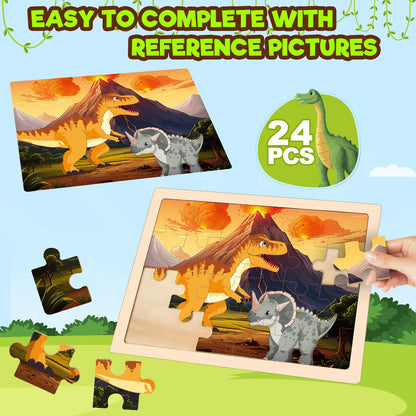 Puzzles for Kids Ages 4-6, 4 Packs Wooden Dinosaur Puzzles for Toddlers Ages 3-5, Preschool Educational Dino Puzzles Boards Toys Gifts for 3 4 5 6 Boys Girls