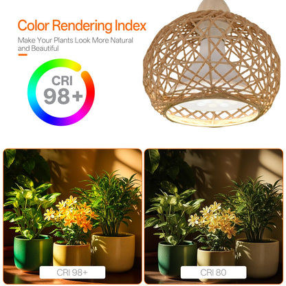 Bstrip Hanging Grow Lights for Indoor Plants, 18W Full Spectrum Plant Light, Boho Rattan Lantern Shade, 3800K Wall-Mounted Decorative Grow Light with 9.8FT Power Cord for Indoor Plant Growing, Flowers