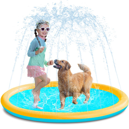 SLOOSH 60" Non-Slip Splash Pad Sprinkler - Outdoor Water Play Toys Backyard Fountain Mat for Toddlers Kids Dogs, Thickened Sprinkler Outside Pool Party Durable for Girls Boys Pets (60in, Orange&Blue)