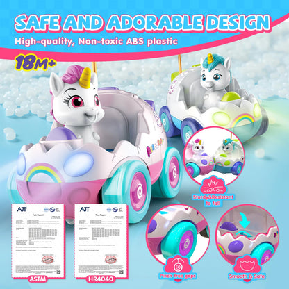 AEROQUEST Unicorn Toys for Girls Remote Control Car for Toddlers 1-3 2 Pack RC Cars with LED Lights & Music Toys for Ages 2-4 Birthday Gifts for 4-6 6-8 Year Old (Unicorn)