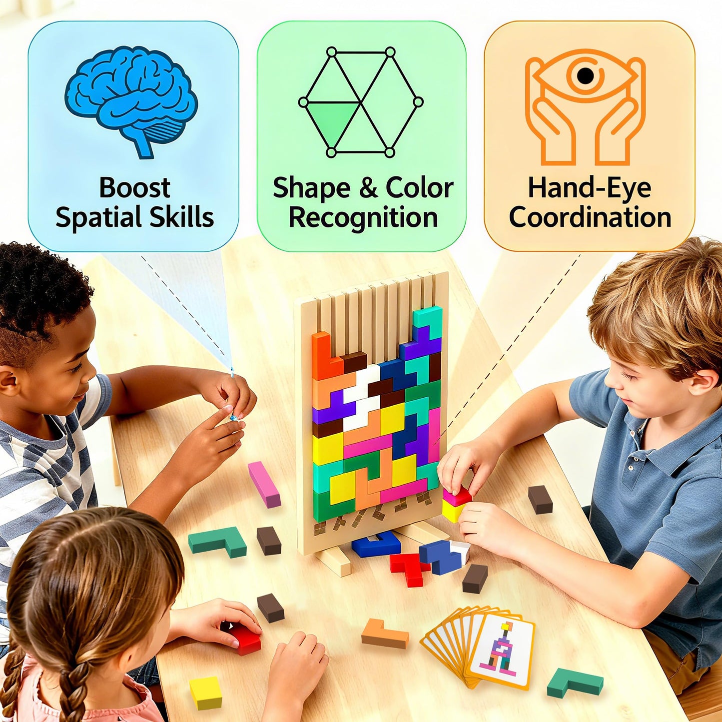 Wooden Block Puzzle Montessori Toy，Colorful Stacking Game Educational Puzzle Jigsaw Puzzles for Toddlers and Kids, Brain Teaser Wooden Toy Gift for 3 4 5 Year Old Boys and Girls