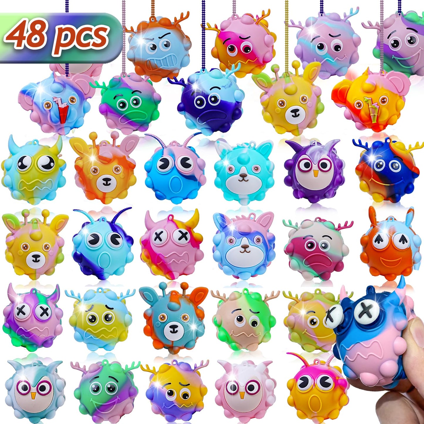 48 Pack Pop Fidget Toys Bulk 3D Stress Ball Toy, Party Favors for Birthday, Sensory Toys Bulk Squeeze Toys, Stress Relief, Easter Basket Stuffers, Classroom Prizes Stocking Stuffers for Adults Toddler