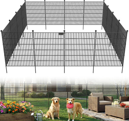Toolterritary 10 Panels No Dig Garden Fence with Gate, 32 in(H) X24.2 ft(L) Metal Fence Panels, Thickened Rustproof Garden Fencing, Animal Barrier Fence for Dogs, Rabbits, and Patio
