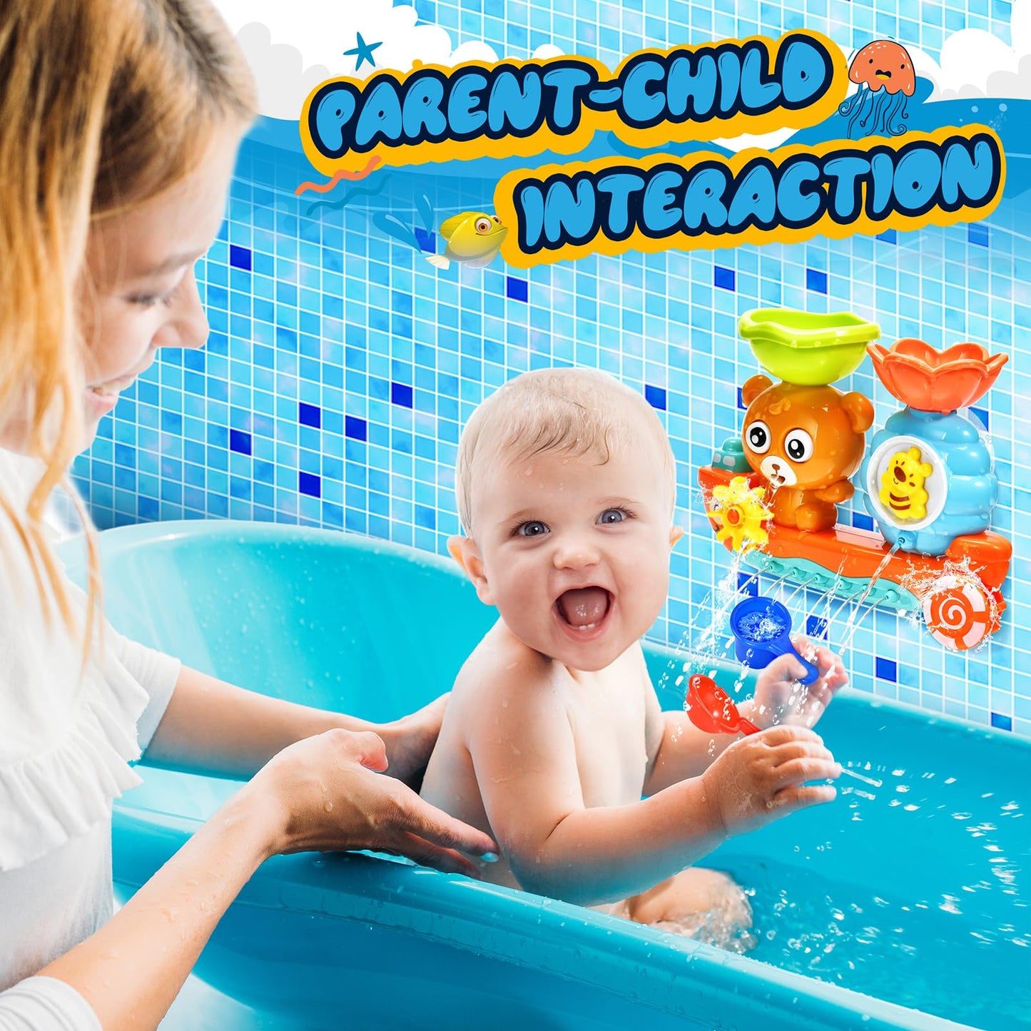 Baby Bath Toys for Kids Ages 1-3 Toddler Bath Toy Bear Bathtub Toys for Babies 12 Months Boys Girls Infant Water Tub Toys 1 2 3 Year Olds Preschool Learning Gift