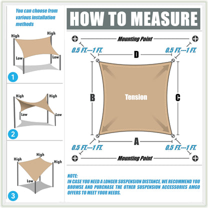 Amgo 10' x 13' Beige Rectangle Shade Sail, 95% UV Block Heavy Duty Sunshade, 200GSM HDPE Breathable Canopy for Patio Deck and Garden (Custom