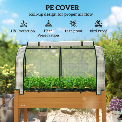 Outsunny Raised Garden Bed with PE Greenhouse Cover Outdoor Elevated Wood Planter Box for Herbs and Vegetables, Use for Patio, Backyard, Balcony, 48 x 22 x 46 inch, Sand
