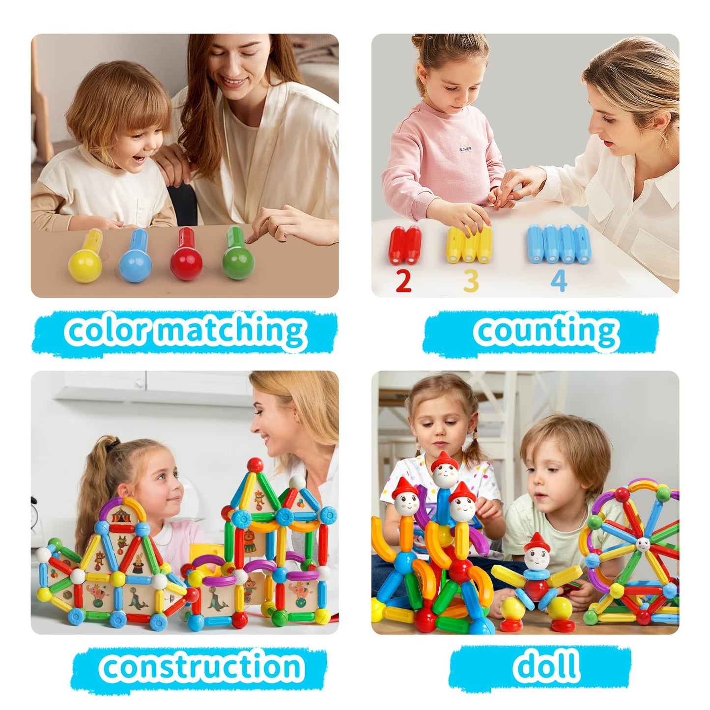 TOKBLOK Magnetic Blocks for 3 Years Old Girls Boys Magnetic Building Sticks Preschool Educational Learning STEM Toys Toddler Montessori Magnet Toys Kids Gift - 76Pcs Starter Set
