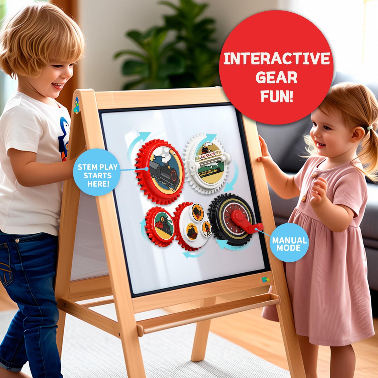 ROHSCE 7PCS Magnetic Gear Toy Set, Train-Themed Gear Toys for Toddlers 1-3, Educational STEM Gears Toys for Kids, Cute Fridge Magnets for Toddlers, Montessori Learning Toy Gift for Boys Girls