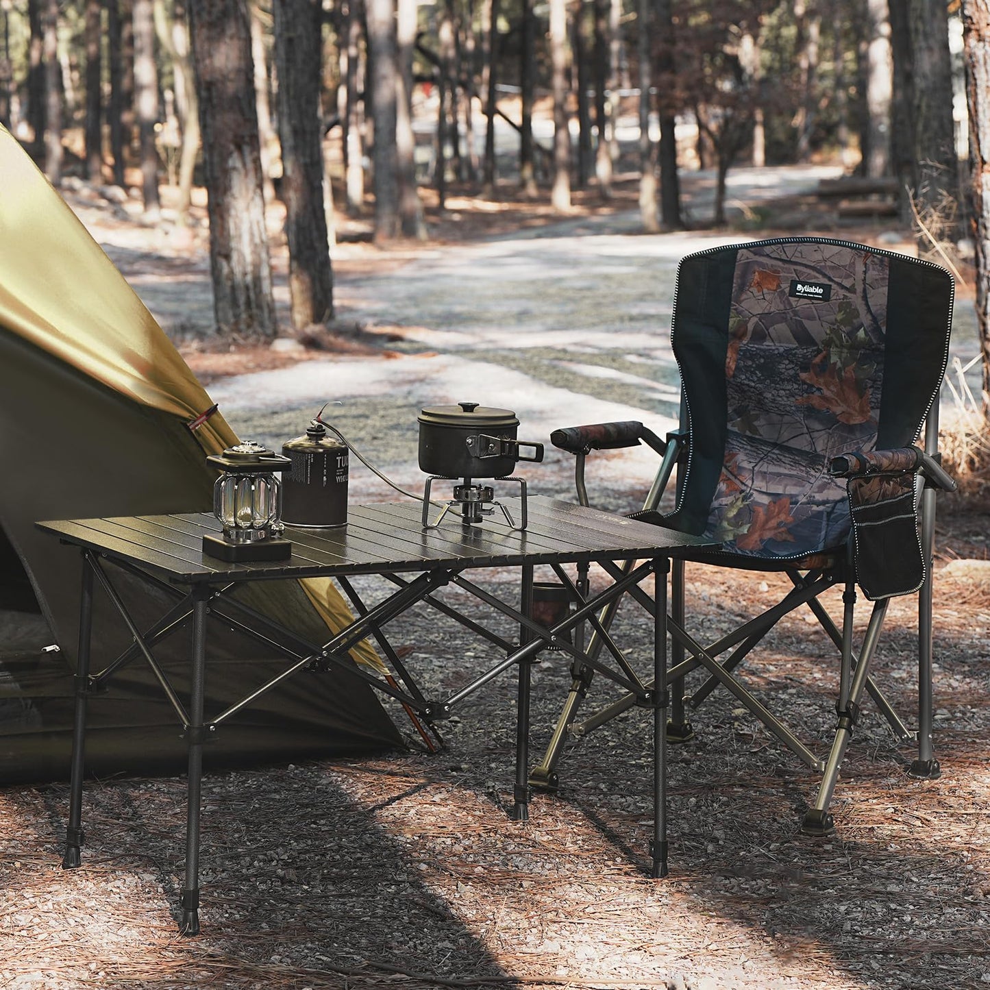 Byliable Camping Table Folding Portable Camp Aluminum Fold Up Lightweight Roll Up Table Adjustable Height with Carry Bag Indoor Outdoor for Camping, Picnic, Backyard, BBQ, Patio, Black