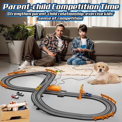 Slot Car Race Track Sets for Boys, Race Car Track with 2 High-Speed Slot Cars, Battery or Electric Car Track, Dual Racing Game Lap Counter Track Sets, Toys Gifts for Boys Girls Ages 4 5 6 7 8-12