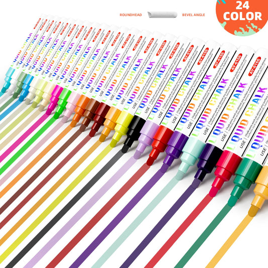 IJIANG Chalk Markers (Neon+Pastel) 24 Colors Erasable with Bullet/Chisel Reversible Tips, Liquid Drawing Chalk Pens for Blackboard, Chalkboard, Whiteboard, Calendar, Cars, Window, Glass, Mirror