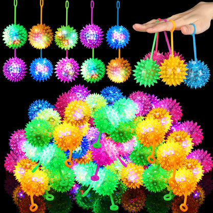 Sotiff 200 Pcs Light up Ball Spiky LED Bouncy Ball Flashing Squeaky Multicolor Puffer Toy Rubber Sensory Toy Carnival Prizes Bulk Party Favors for Teens, Adults, Children