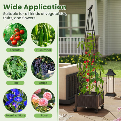 Giantex Raised Garden Bed with Wheels & Tomato Cage, Self Watering Planter Box with Obelisk Trellis, Adjustable Height, Indoor Outdoor Planter for Climbing Plant Flower Vegetable Fruit (1)
