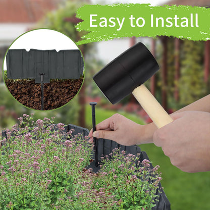Garden Edging Border, 16FT Landscape Edging Borders for Flower Beds, Imitation Stone Effect Garden Lawn Border Faux Stone Landscape Edging and Plastic No Dig (20Pcs, Black)