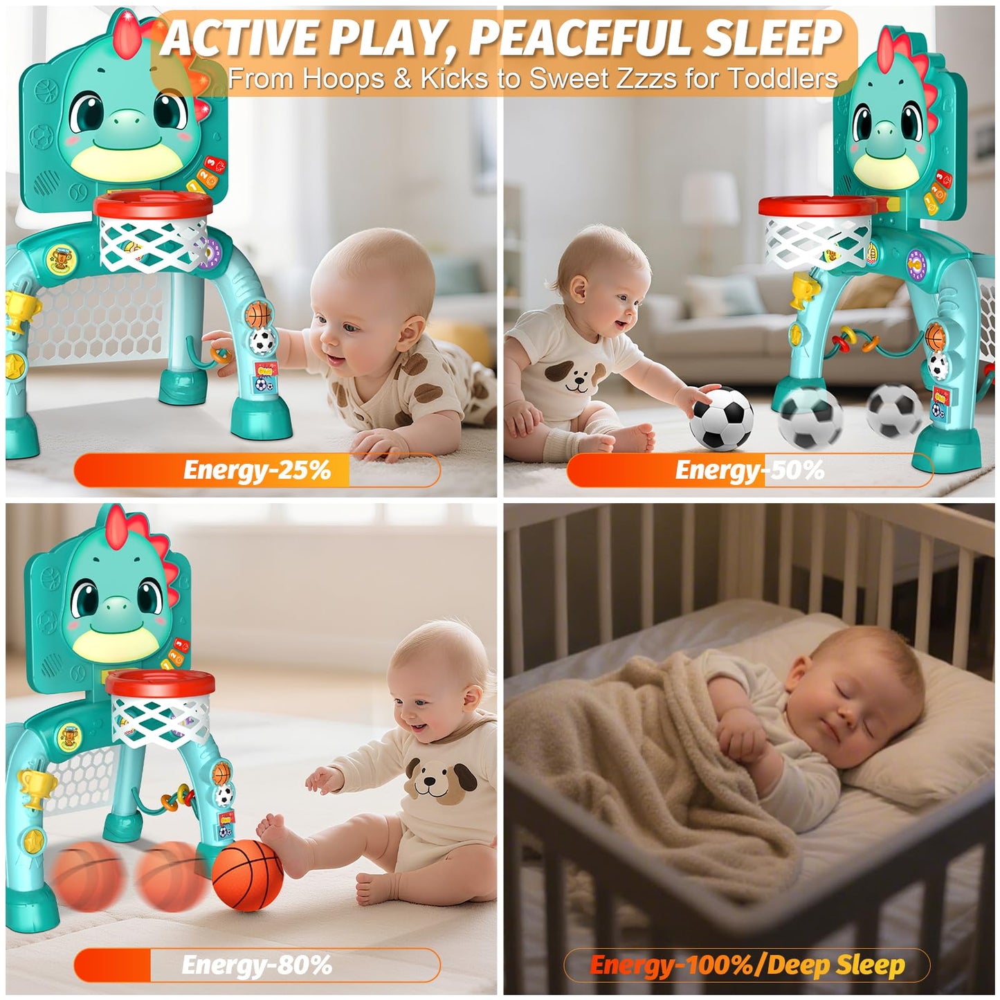 Zerhunt Baby Boy Toys for 1 Year Old: Motor Skills Development Energy Release by Mini Basketball & Soccer with Music & Light for Indoor Outdoor - Idea Christmas Birthday Gift for Boys Girls Age 1-3