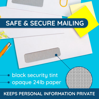 500 Number 10 Single Window Envelopes - Thick Gummed Seal - Designed for Secure Mailing of Quickbooks Checks, Invoices, Business Statements, Personal Letters - 4 1/8 x 9 1/2
