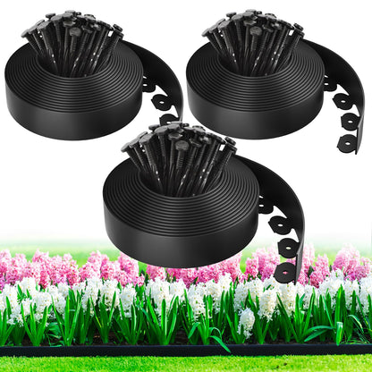 100ft,1.5in Tall Landscape Edging Kit with 150 Spikes, Not Digging Flexible Plastic Edge Border for Landscaping, Lawn, Garden, Flower Beds, Yard, Paver, Playground, Fence, Pathway,3pack, 33ft Each