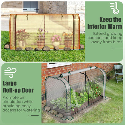 Giantex Raised Garden Bed with Cover, Wood Elevated Planter Box with Legs & Mini Greenhouse, Waterproof Sun-Protective PE Green House Cover, Outdoor Use for Fruit Vegetable Flower Herb (White+Natural)