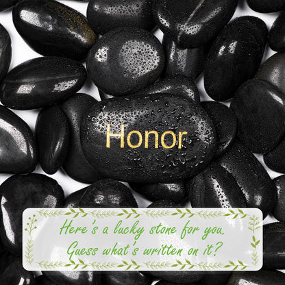 Ausluru 20 lbs Polished Black River Rocks, Natural Decorative Stones for Indoor Plants, Vases & Fish Tank, Includes 1 Engraved Inspirational Rock, 1-2 Inch Decorative Pebbles for Garden Landscaping