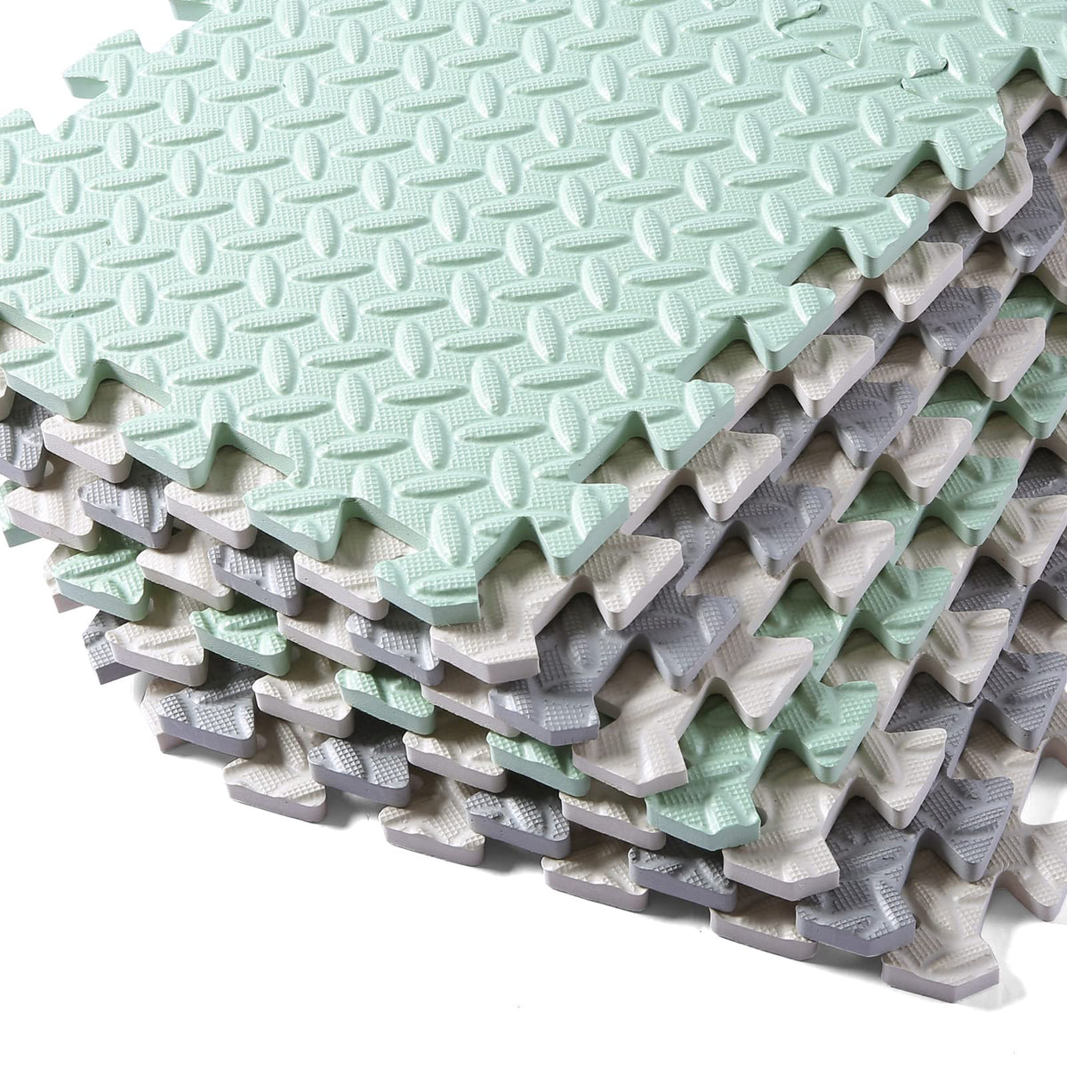 Tamiplay Foam Floor Mats for Kids, 12 x 12 Inch 16 Tiles 0.4" Thickness Foam Play Mat, Non-Toxic Square Interlocking Floor Mats Rubber Baby Play Mat for Toddlers(White/Gray/Bean Green)