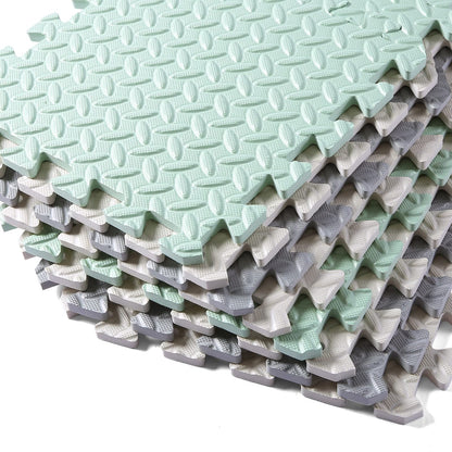 Tamiplay Foam Floor Mats for Kids, 12 x 12 Inch 16 Tiles 0.4" Thickness Foam Play Mat, Non-Toxic Square Interlocking Floor Mats Rubber Baby Play Mat for Toddlers(White/Gray/Bean Green)