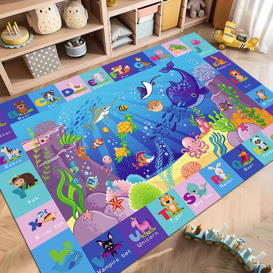 LTKOUGFAM Baby Mat for Floor-Underwater World Play Rug, ABC Kids Rugs for Playroom, Ocean Playmat Crawling Tummy Time Mat, Non-Toxic Non-Slip Foldable Mats (59X39.4 INCH)