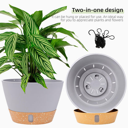 QCQHDU 2 Pack Hanging Planters for Indoor Outdoor Plants, 8 Inch Hanging Baskets Flower Pots with Reservoir Tray & Visible Water-Level