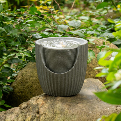 Puulye 9.84” H Small Outdoor Water Fountain Made with Eco-Friendly Recyclable Materials, Polyethylene Bubbler Water Fountain, Outdoor Tabletop Decor with LED Lights for Patio, Porch, Backyard (9.84")