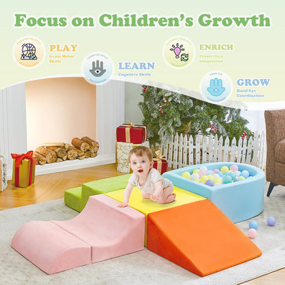 5-Piece Climbing Toys for Toddlers 1-3 , Baby Foam Blocks,Toddler Climbing Toys Indoor with Foam Ball Pit (Balls not Included), Soft Foam Climbing Blocks Set Indoor Play Gym for Crawling and Sliding