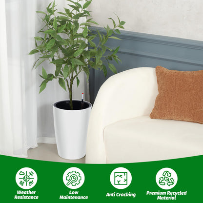 Garvee Tall Planters for Outdoor Plants, 16 in Large Planters Set of 2, Outdoor & Indoor Planters with Water Level Monitor ＆ Inner Bucket, Automatic Watering, for Porch, Patio, Backyard, White
